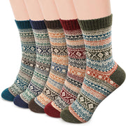 Thermal Winter Women Socks 5 Pairs Wool Warm Knitting Ladies Socks Vintage Style Soft Cotton Thick Woman Bed Sock Multicoloured for Home Office School Hiking, Ideal Christmas Gifts for Women