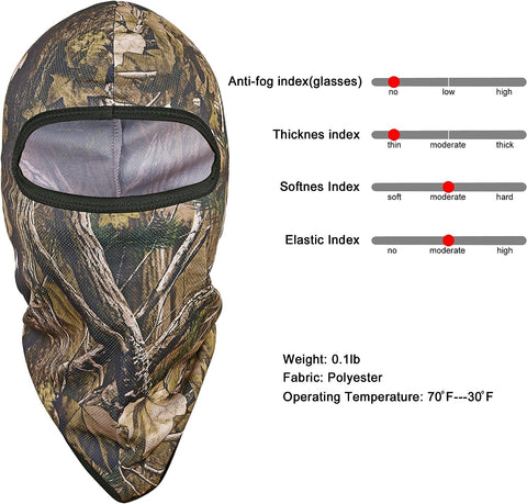 Hunting Balaclava Face Mask, Windproof Camouflage Balaclava Tactical Hood Headwear, Helmets Liner for Adults Women and Men Elastic Universal Size