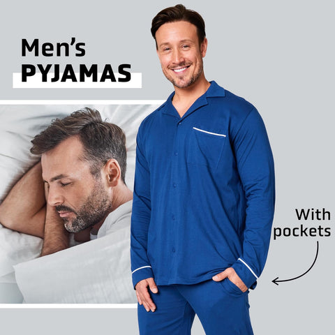 Mens Pyjamas Set - Classic Button down Nightwear Long Sleeve & Bottoms Pjs Cosy Cotton Lounge Wear M-3XL - Sleepwear Gifts for Him