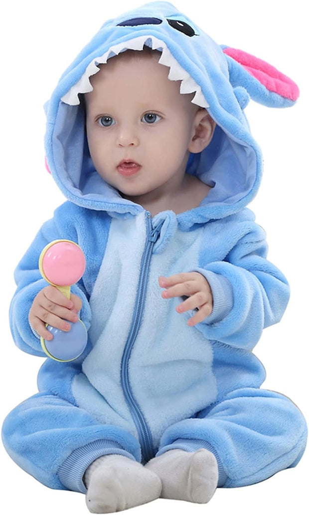 Baby Rompers Newborn Girls Boys Animals Zipper Hooded Jumpsuit Autumn Winter Flannel Clothing Unisex