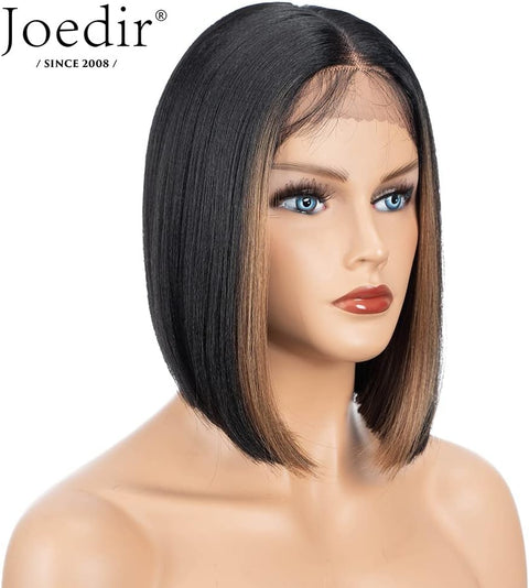 Short Bob Wigs Lace Front Wigs Highlight Synthetic Wig Natural Straight Short Black Wigs for Women (FF1B27)