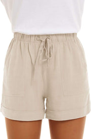 Womens Solid Colour Drawstring Shorts with Pockets Loose Casual Pants