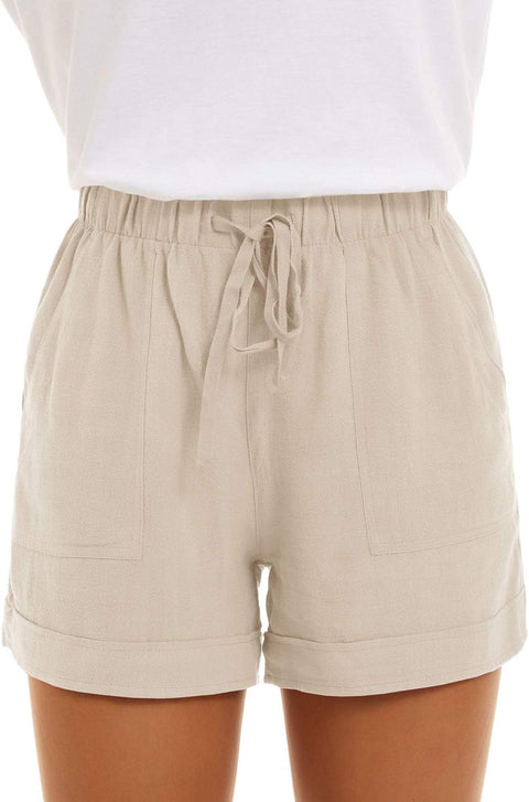 Womens Solid Colour Drawstring Shorts with Pockets Loose Casual Pants