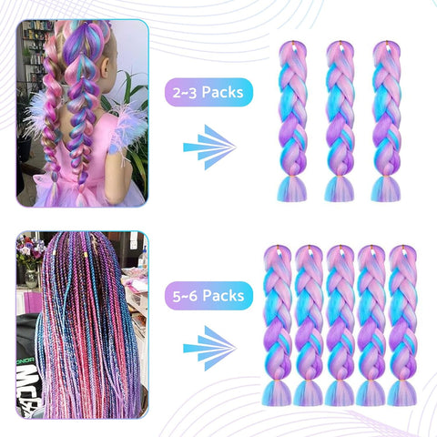 2PCS 4 Tone Hair Extensions for Braiding, Mermaid Fake Braids Hair, Plait Coloured Synthetic Wig