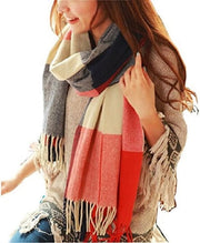 Winter Long Soft Warm Tartan Check Scarves Wraps for Women Wool Spinning Tassel Shawl Long Stole