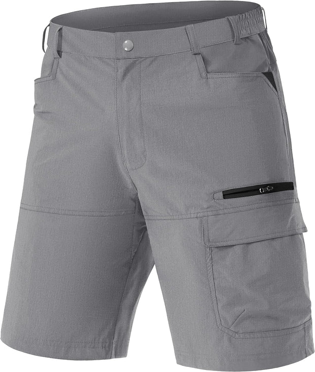 Men'S Shorts Quick Dry Cargo Shorts Elasticated Waist Outdoor Hiking Shorts with Zip Pockets