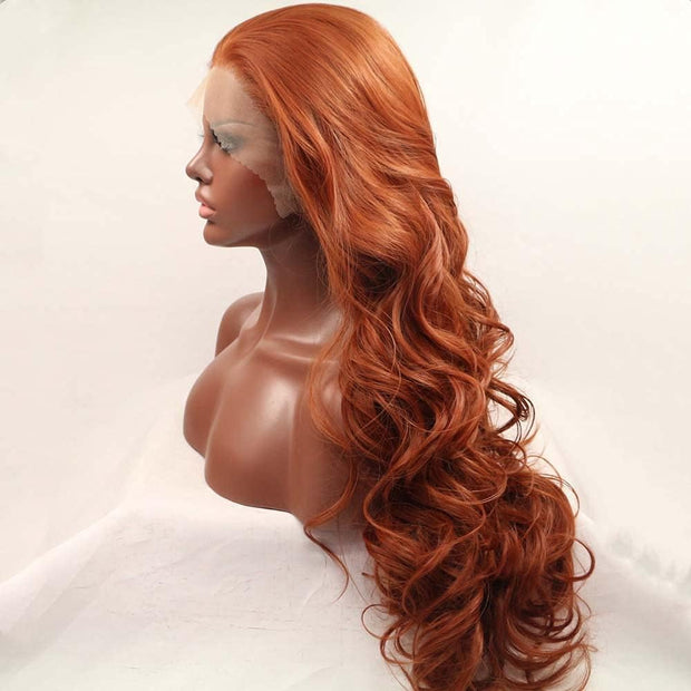 Wigs Brown Red Wigs 350# Synthetic Ginger Lace Front Wigs for Women Hair Heat Resistant Fiber Long Hair Wigs Cosplay Part