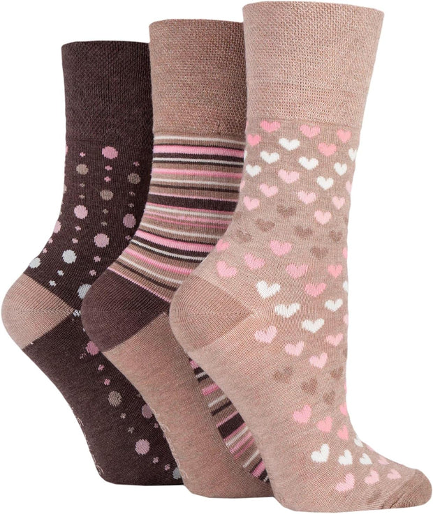 SOCKSHOP Ladies Soft Top Patterned and Striped Soft Breathable Bamboo Socks in a Multipack of 3