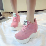 Women Platform Vulcanize Shoes Hidden Heel Shoes Lace up Chunky Sneakers Spring Autumn Thick Sole Height Increasing Trainers Shoes