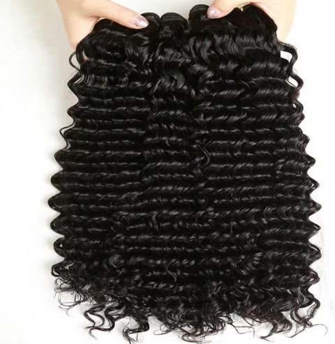 Deep Wave Human Hair Bundles Brazilian Virgin Hair Deep Curly Bundles Single Weave Bundles Human Hair Natural Black Color Can Be Dyed 1 Bundle 100G 16 Inch