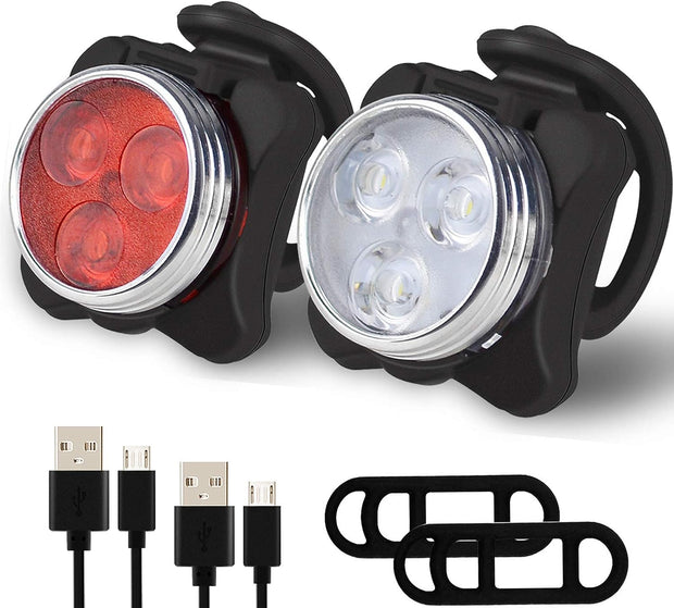 Bike Light Set, Super Bright USB Rechargeable Waterproof Mountain Road Safety & Easy Mount LED Bicycle Lights, USB Cycling Front & Rear Light