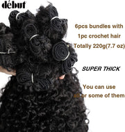 Synthetic Hair Bundles Weave Bundles 7Pcs Afro Kinky Curly 22 24 26 Inch 220G High Temperature Fiber (22 24 26, 1B)