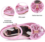 Girl Sandals Glitter Princess Shoes Sequin Party Shoes Bling Bowknot High Heels Wedding Birthday Dress Shoes Comfort Bright Diamond Cosplay Dance Shoes for Little Girls Pink Silver Blue Purple White