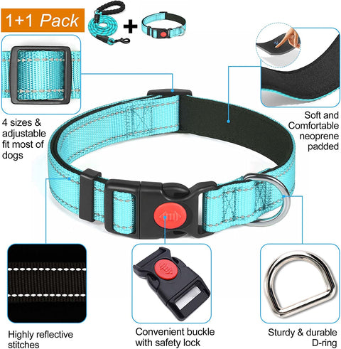 Reflective Dog Collar Padded with Soft Neoprene Breathable Adjustable Nylon Dog Collars for Small Medium Large Dogs