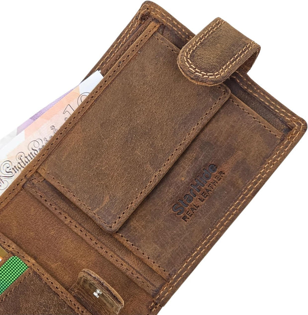 Handmade Wallets for Men UK | Genuine Distressed Hunter Leather | RFID Blocking Notecase Wallet | Coins and Id Card Holder | 710 Brown