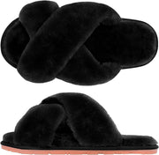 Womens Fluffy Slippers, Anti-Skid Faux Fur House Slippers, Warm Furry Cozy Sliders for Girls Indoor Outdoor Shoes