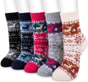 Women Winter Socks, 5 Pairs Thermal Wool Warm Knitting Ladies Socks Vintage Style Cotton Thick Bed Sock Multicoloured for Home Office School Hiking, Ideal Christmas Gifts 4/8 UK