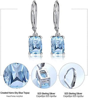 Genuine 925 Sterling Silver Sky Blue Topaz Drop Earrings Elegant Gemstone Wedding Engagement Jewelry for Women Gifts