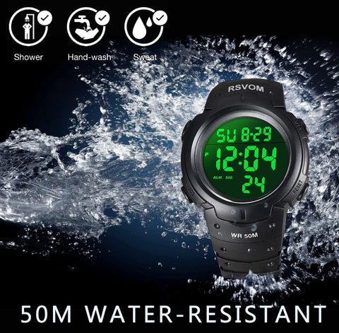 Mens Digital Watches, 5 ATM Waterproof Sport Watch with Alarm/Stopwatch Black Big Face Running Military Wrist Watch with LED Backlight for Men by