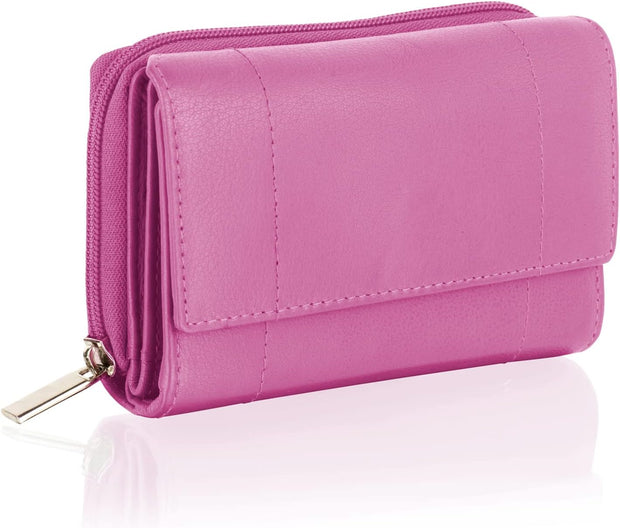 Purses for Women, Real Leather RFID Protection Small Purse Wallet with Card and Zip Coin Pockets (Purple)