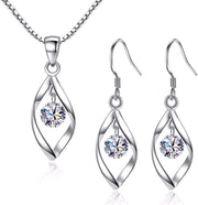 Silver Jewellery Set for Women, 925 Sterling Silver Women'S Jewellery Sets with White/Blue/Pink Zirconia, Hypoallergenic Twist Pendant Necklace & Hook Dangle Earrings Set Gift with Gift Box