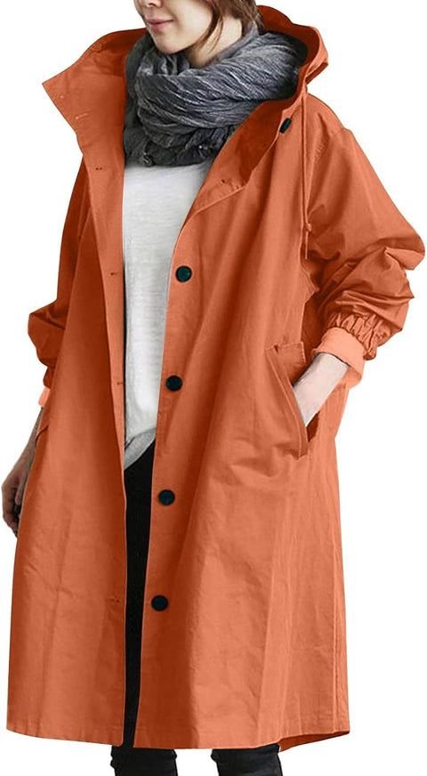 Jackets for Women UK Casual Long Trench Windproof Coat with Pocket plus Size Hooded Lapel Collar Windbreaker Jacket Casual Loose Fit Spring Autumn Coat Outwear