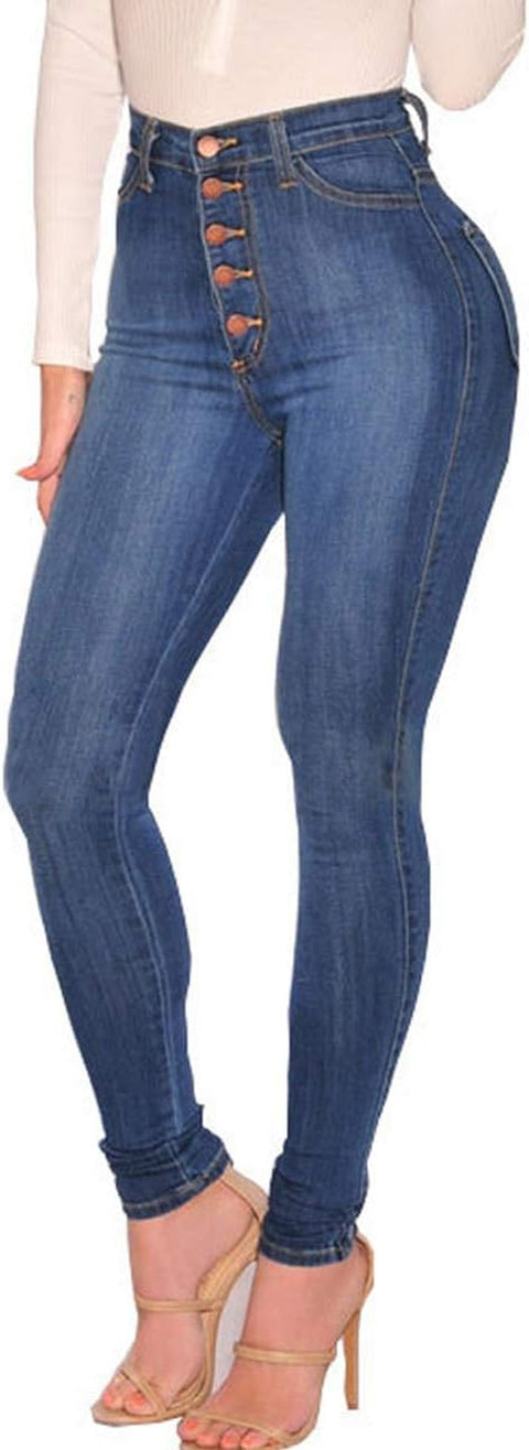 Womens Jeans High Waist Skinny Fit Stretch Jeans Denim Trousers with Pockets