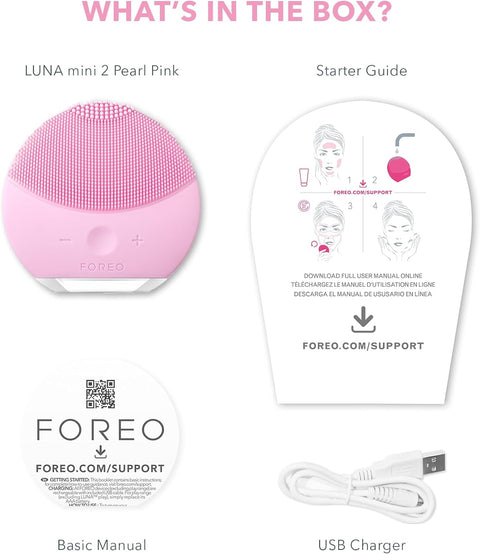 LUNA Mini 2 Facial Cleansing Brush - Travel Accessories - Face Massager Electric - All Skin Types Ultra-Hygienic Skincare - Simple Face Wash - Silicone Electric Face Cleanser - Pearl Pink