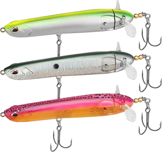 Topwater Fishing Lures with BKK Hooks, Plopper Floating Fishing Lures for Bass Catfish Pike Perch Swimbaits with Swivel Tail, Surface Bass Pike Pencil Fishing Lure for Freshwater or Saltwater