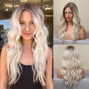 Ombre Blonde Lace Front Wig Long Wavy Synthetic Wigs for Women Middle Part Wigs Natural Looking Synthetic Wig for Women……