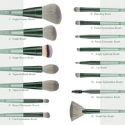 Makeup Brushes  15Pcs Premium Synthetic Bristles Green Conical Handle Kabuki Foundation Brush Makeup Sets Professional Portable Flannel Bag