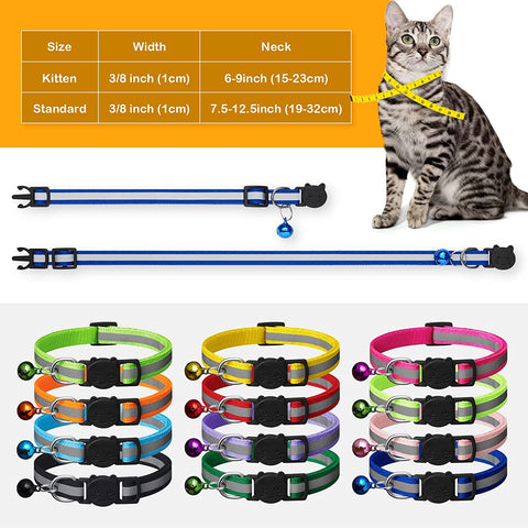 14 Piece Reflective Cat Collar Pack with Bell,Kitten Collar Safety Quick Release Buckle,With Name Tag,Adjustable 7.5''-12.5'',For Girl Male Cats,Pet Supplies,Stuff,Accessories(12 Colors & 2 ID Tags)