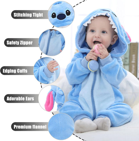 Baby Rompers Newborn Girls Boys Animals Zipper Hooded Jumpsuit Autumn Winter Flannel Clothing Unisex