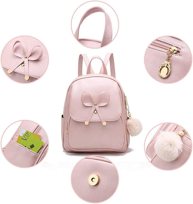 Girls Bowknot Mini Backpacks PU Leather Women Fashion Backpack Shoulder Bags for Ladies Small Rucksack Teenagers