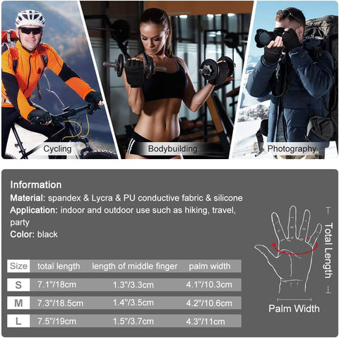 Winter Fingerless Gloves for Men & Women: Cold Weather Windproof Warm Waterproof Lightweight Touch Screen Mittens Black S/M/L