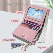 Leather Wallet, PU Small Purses for Women, Bifold Card Holder Small Purse with Zipper Coin Pocket, Multicard Women'S Wallets Coin Purse for Cash, Cion, Card, Bill (Pink)