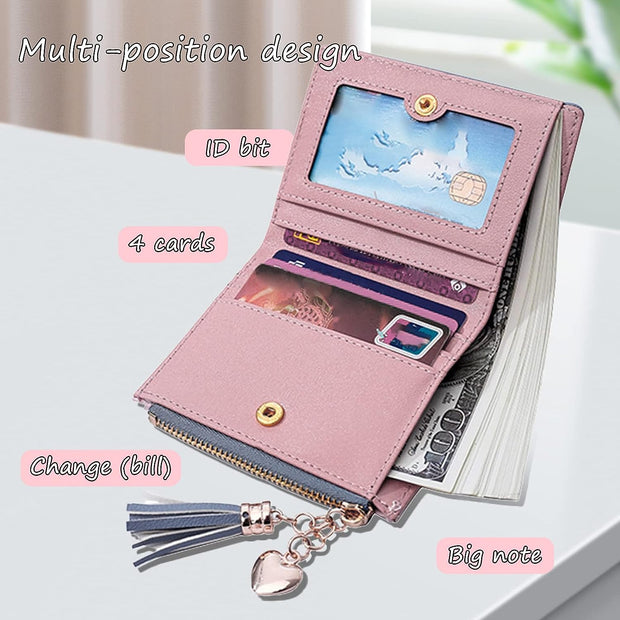 Leather Wallet, PU Small Purses for Women, Bifold Card Holder Small Purse with Zipper Coin Pocket, Multicard Women'S Wallets Coin Purse for Cash, Cion, Card, Bill (Pink)