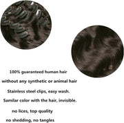 Clip in Human Hair Extensions Full Head 16 Clips 100% Real Remy Human Hair Body Wave Wigs 8A 7 Pcs Wavy Pieces 18 Inch #1B Natural Black 70G