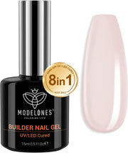 Gel Nail Polish Builder Nail Gel, 8-In-1 Cover Nude Gel Builder, Hard Gel Builder for Nails Strengthener Extension Gel Base Coat Rhinestone False Nail Tips Glue Gel in a Bottle 15ML Hard Gel