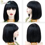 Black Bob Wigs for Women Ladies Wigs Brazilian Human Hair with Fringe Bangs Short Bob Wigs Human Hair Daily Use Cosplay Costume (Natural Black 10 Inch 150% Density)