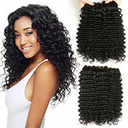 Deep Wave Human Hair Bundles Brazilian Virgin Hair Deep Curly Bundles Single Weave Bundles Human Hair Natural Black Color Can Be Dyed 1 Bundle 100G 16 Inch