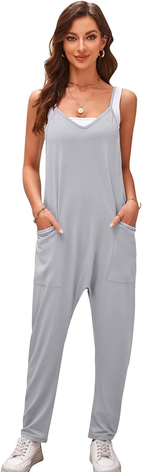 Baggy Jumpsuits for Women Uk Hot Shot Onesie Stretchy Jersey Playsuit Casual Loose Sleeveless Romper Summer Beach Boho Overall for Holiday Travel