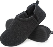 Men'S Fuzzy Wool Felt Memory Foam Slippers Anti-Slip Warm Faux Sherpa House Shoes with Dual Side Elastic Gores