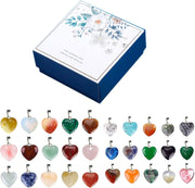 20Pcs Heart Shaped Stone Pendants Charms Crystal Chakra Beads for DIY Necklace Jewelry Making, 2 Sizes, Assorted Color