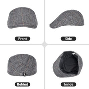 Mens Tweed Flat Cap Driving Hat Newsboy Cap - Adjustable Fashion Newsboy Irish Beret Hat, Autumn Winter, 55-59CM