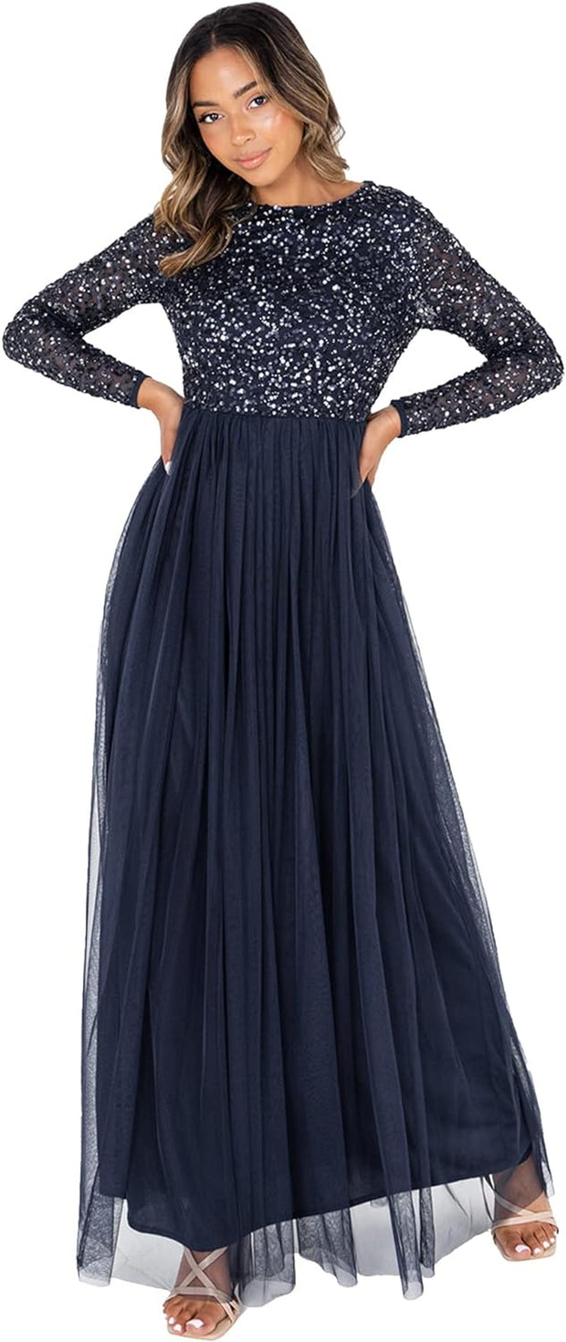 Women'S Maya Embellished Long Sleeve Maxi Dress Bridesmaid