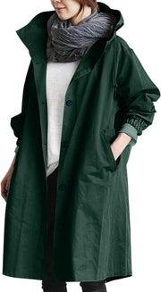 Jackets for Women UK Casual Long Trench Windproof Coat with Pocket plus Size Hooded Lapel Collar Windbreaker Jacket Casual Loose Fit Spring Autumn Coat Outwear