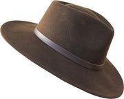 Premium Lewis - Wide Brim Fedora Hat - 100% Wool Felt - Water Resistant - Leather Band