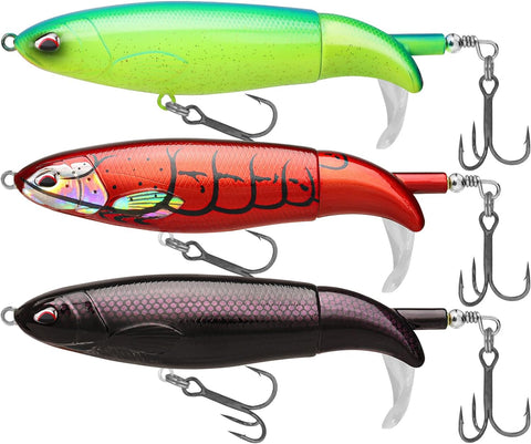 Topwater Fishing Lures with BKK Hooks, Plopper Floating Fishing Lures for Bass Catfish Pike Perch Swimbaits with Swivel Tail, Surface Bass Pike Pencil Fishing Lure for Freshwater or Saltwater