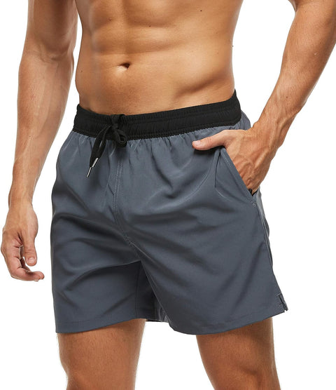 Men'S Swim Trunks Mens Board Shorts with Zipper Pockets Surfing Stretchy Beach Shorts Breathable Mesh Lining Quick Dry